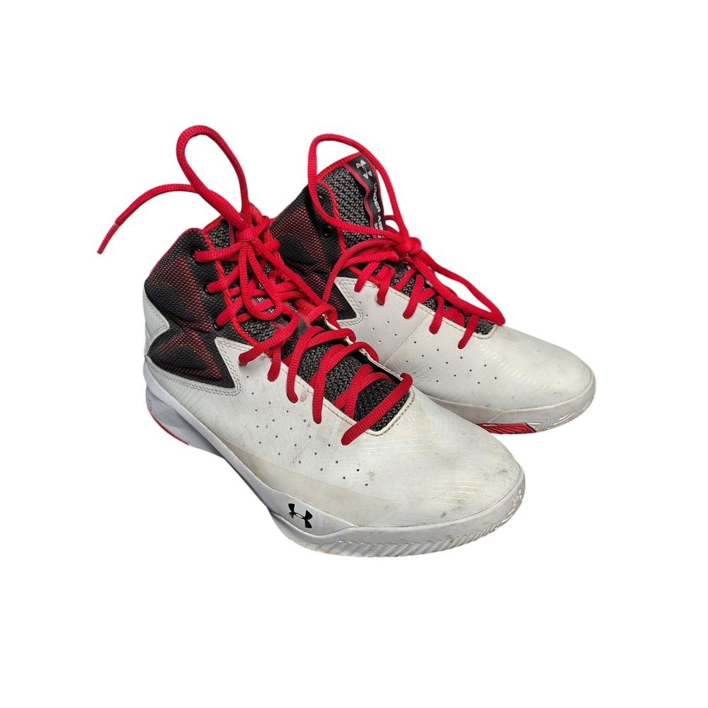 UA‎ rocket sneakers men's 7.5 white, red and black.